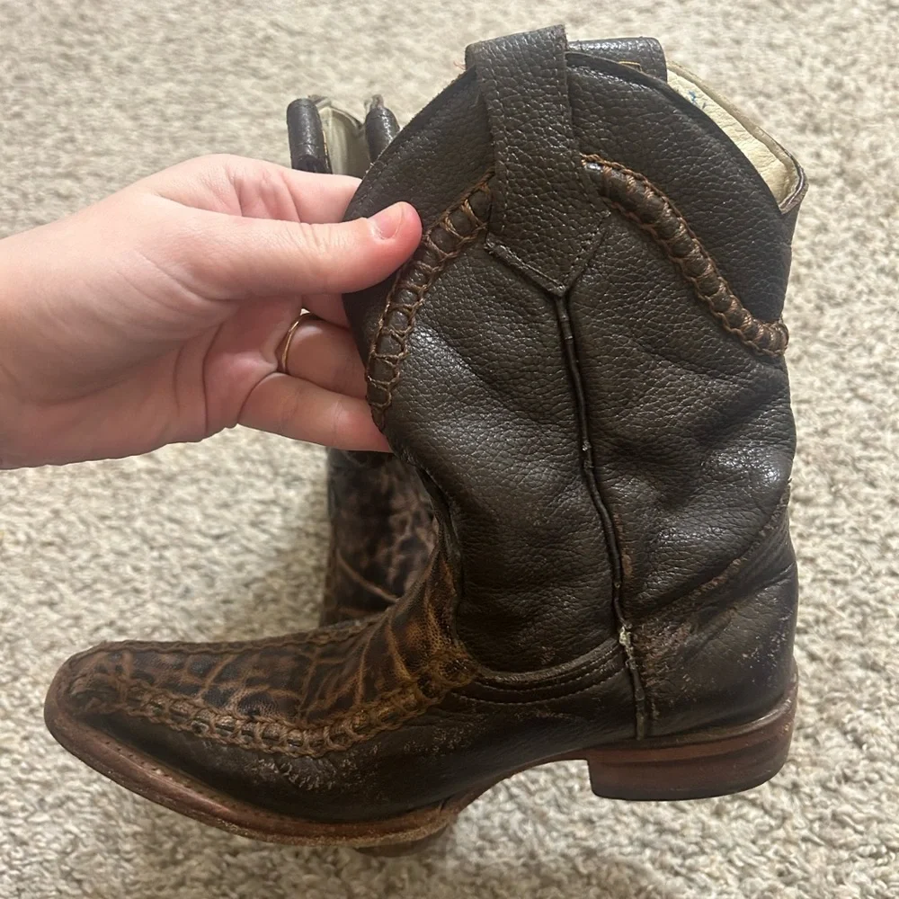 White Diamonds Leather Cowboy Western Boots Kids Size 12 Boys Outdoor Brown Fall